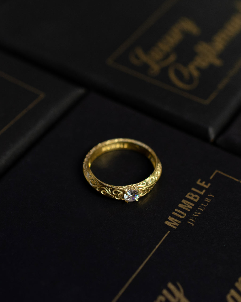 Baroque Engraved Solitaire 14 Ayar Altın Kaplama