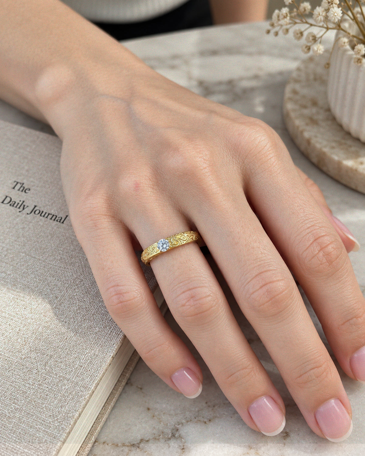 Baroque Engraved Solitaire 14 Ayar Altın Kaplama